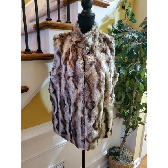 RARE: FAUX FUR VICKI WAYNE ANIMAL PRINT VEST LARGE - Picture 1 of 9
